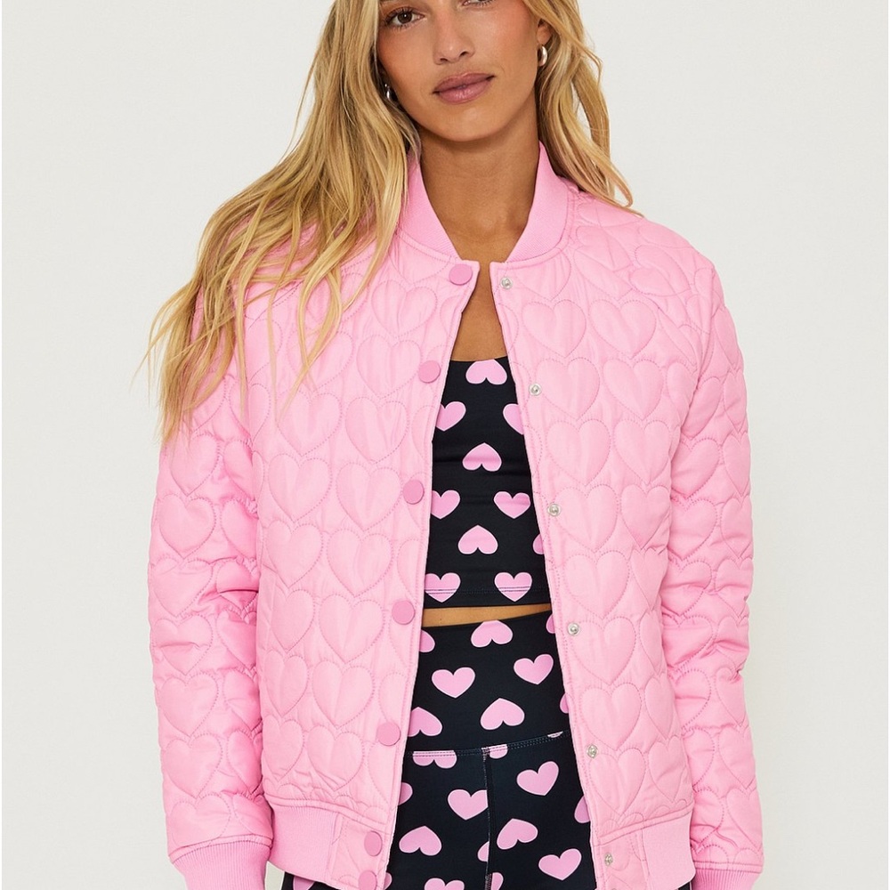 Beach Riot Pink Bomber Jacket Quilted Satin